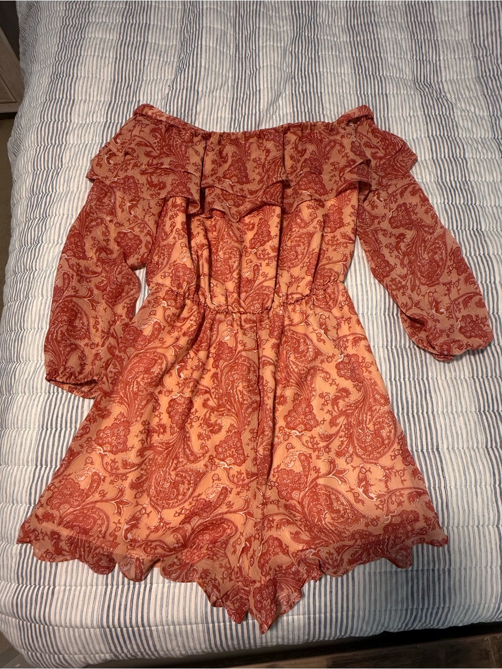 Express Rust Paisley Off-Shoulder Romper